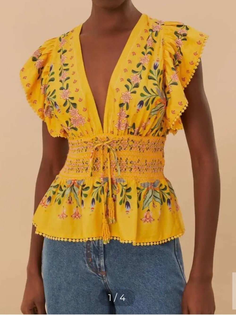 FARM Rio Delicate Flowers Top Yellow NWT - Picture 3 of 5